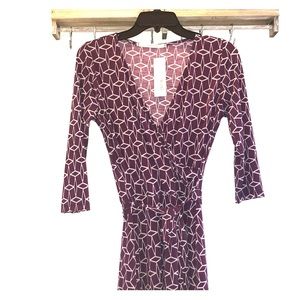 Faux wrap dress in purple/ burgundy